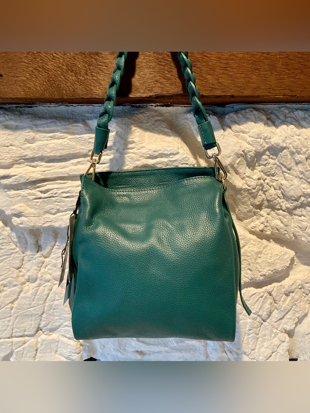 NWT Viola Castellani dark green full grain pebbled leather handbag
